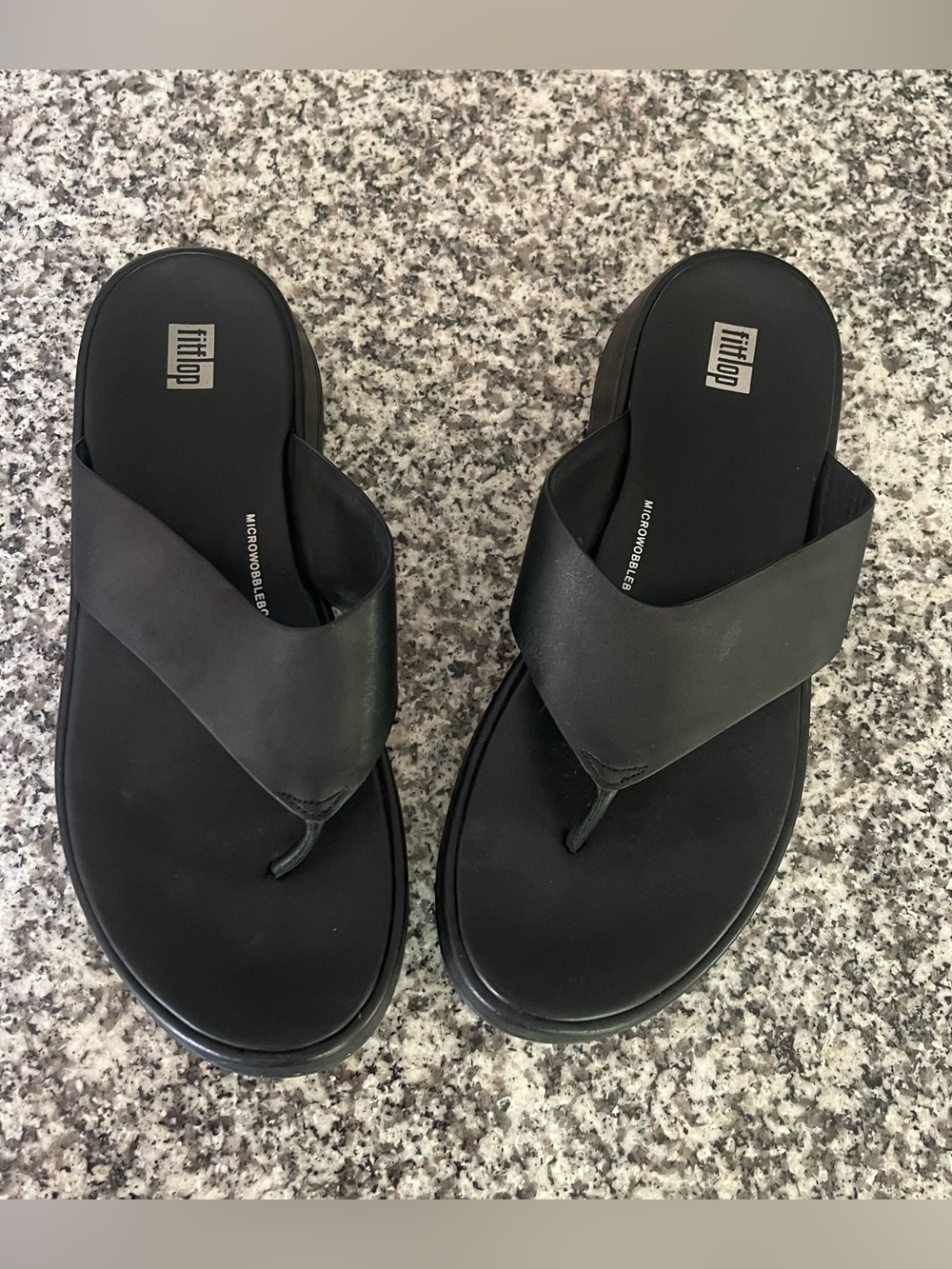 FitFlop F-Mode Leather Flatform Toe-Post Sandals platform Black Size 9 Orthotic - Picture 3 of 8